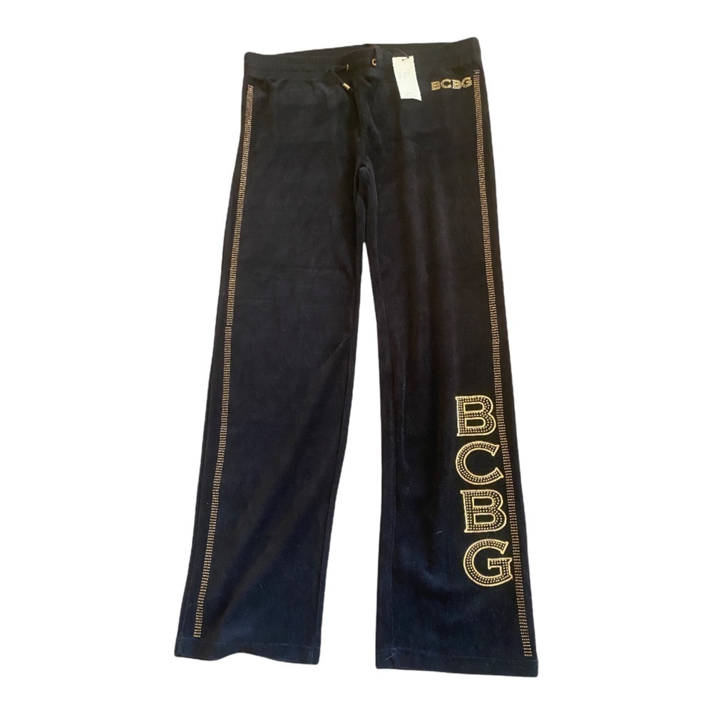 Vintage 90’s BCBG Maxazria VELVET Black Rhinestone Straight Leg Pants XL…